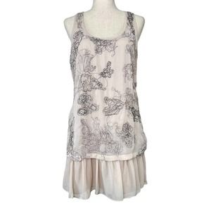 TED BAKER Tahlia Beaded Drop Waist Ruffled
Hem Shift Dress in Natural